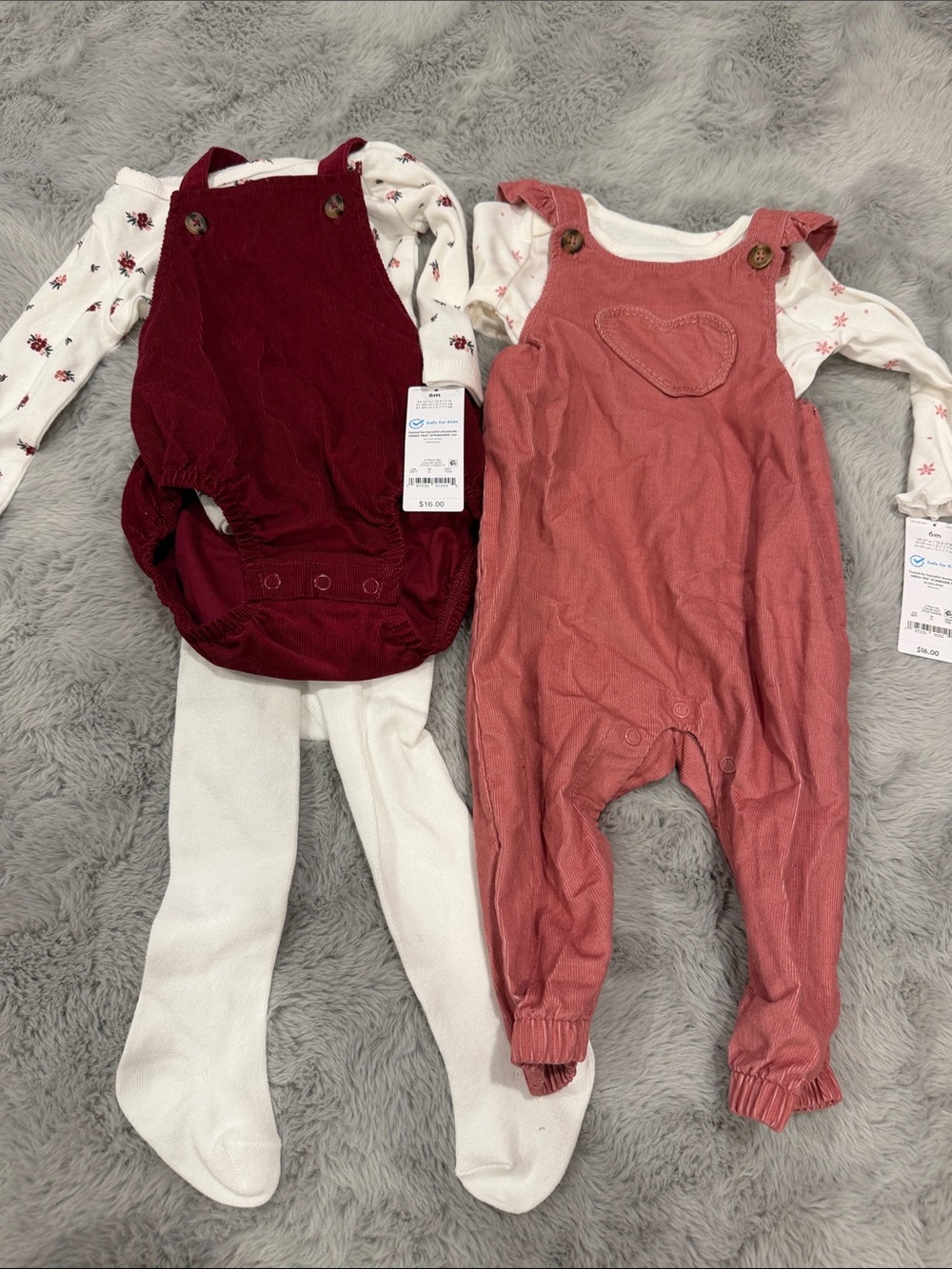 Baby Girls Corduroy Overalls One-Piece Romper - Burgundy & Dusty Rose 6months